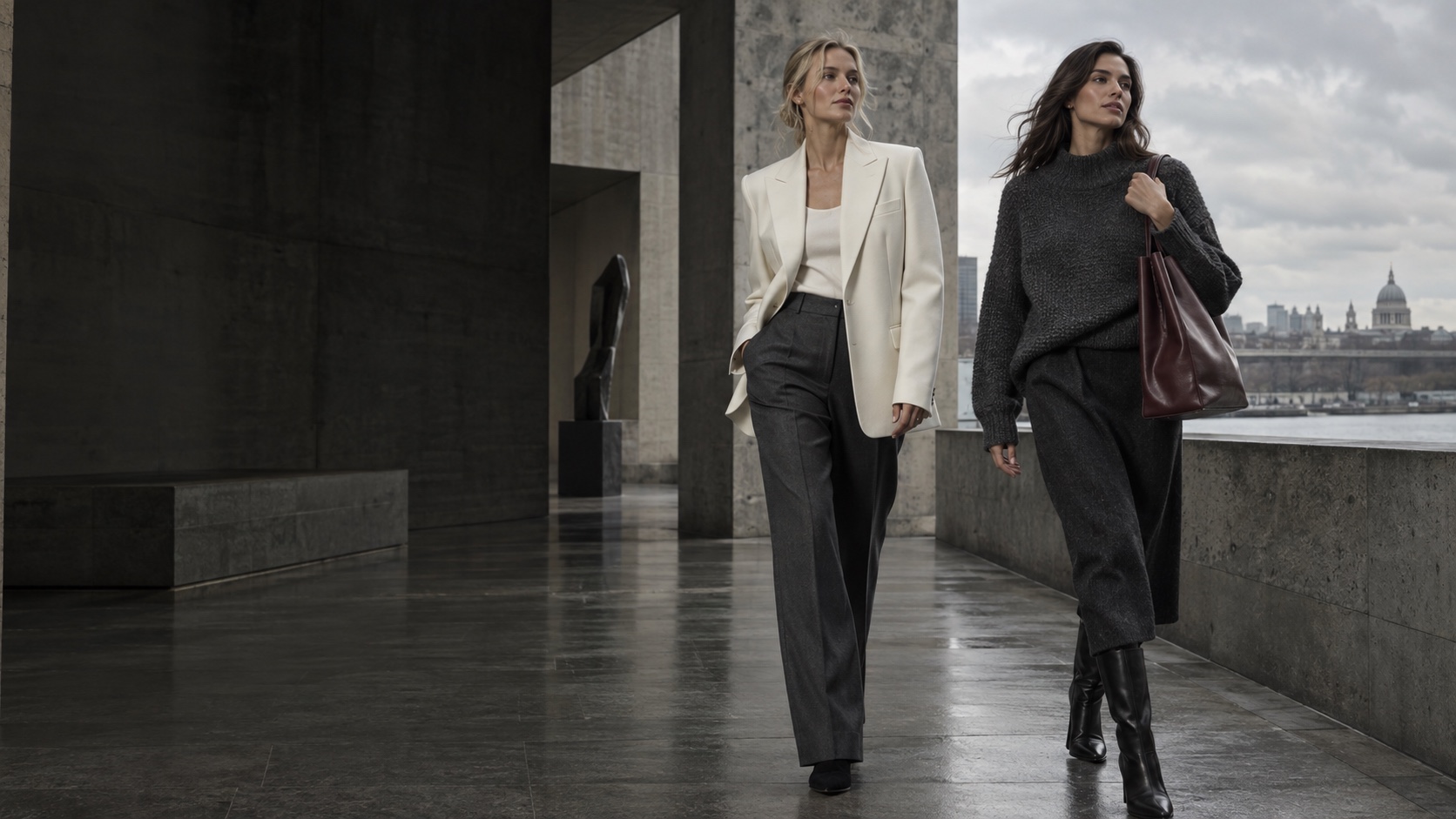 Original Atalanta fashion campaign showing three models in an editorial setting